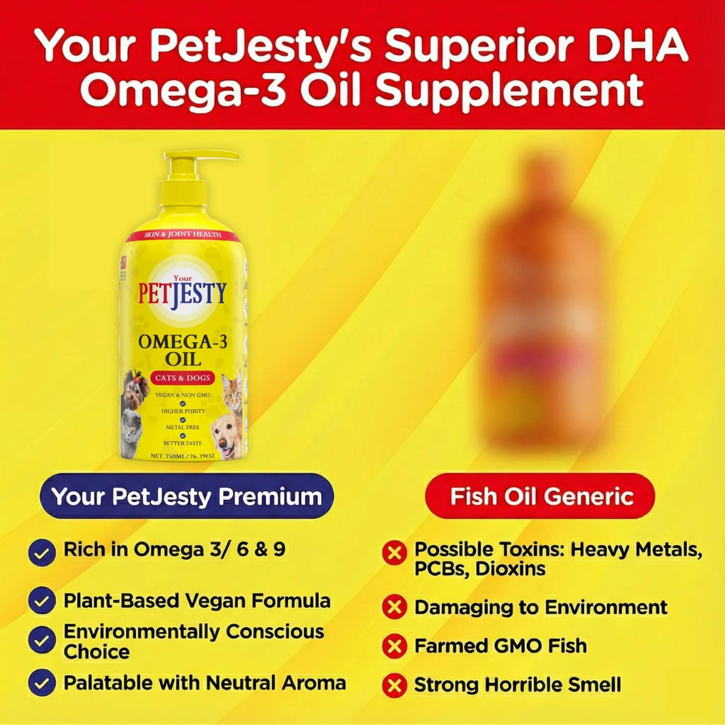 PetJesty Pure Omega 3 Oil - Suplemento Líquido de Omega 3 Vegano para Perros y Gatos (780 ml)