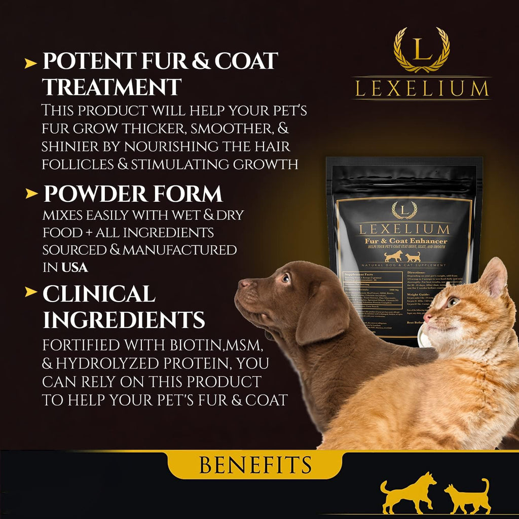 Lexelium Suplemento para la Piel y el Pelo de Perros y Gatos - Fórmula en Polvo Natural 200g