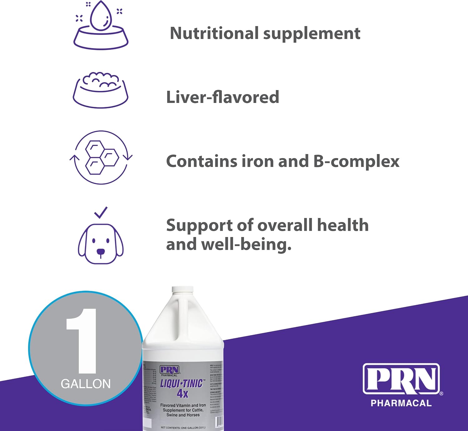 PRN Pharmacal Liqui-Tinic 4X - Iron and Vitamin B Supplement for Cattle and Horses - Liver Flavor - 1 Gallon (3.78 L)