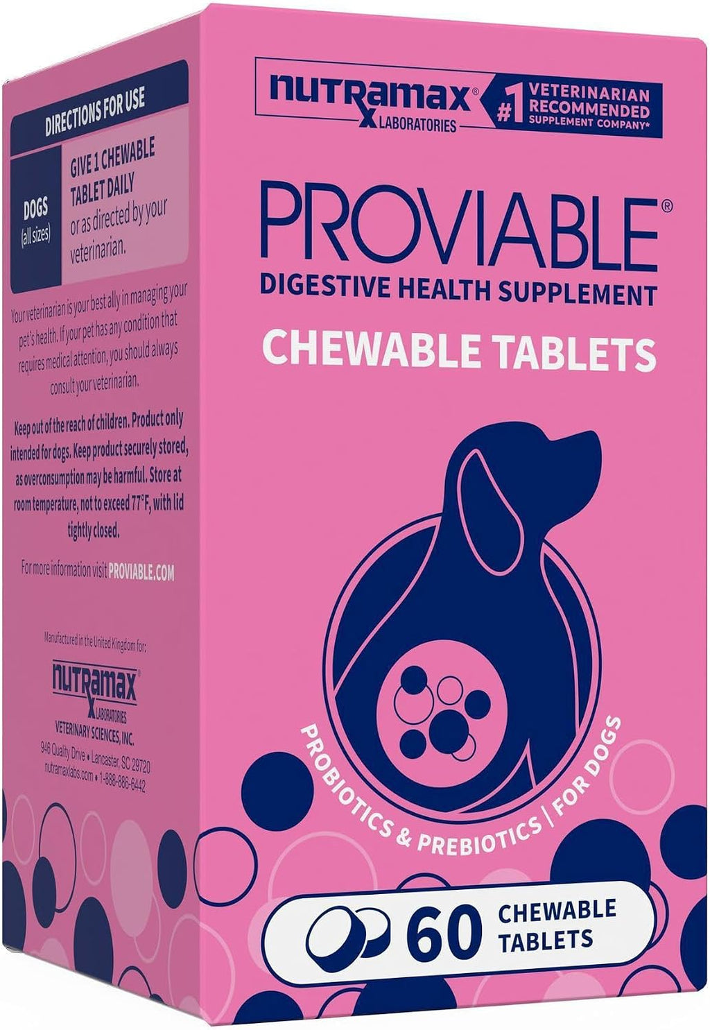 Nutramax Proviable Probióticos para Perros - 60 Comprimidos Masticables