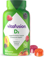 Vitafusion Vitamin D3 Gummies, Bone & Immune Support, Peach, Blackberry & Strawberry Flavors, 50 mcg (2000 IU) Vitamin D3, 150 Count, 75 Day Supply