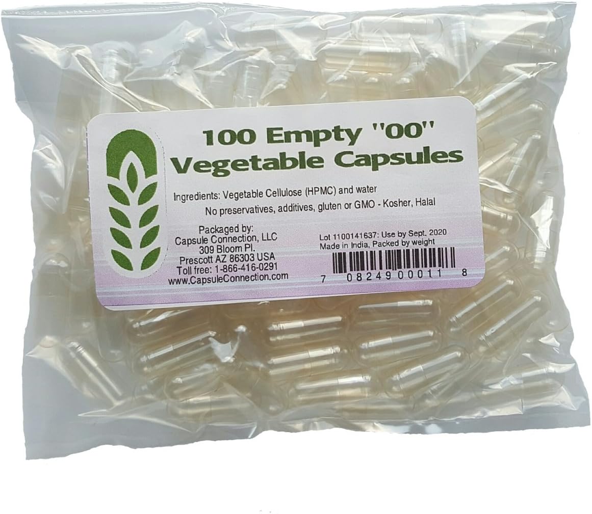 Conexión de Cápsulas 100 Cápsulas Vacías Vegetales Tamaño 00, Veganas y Vegetarianas