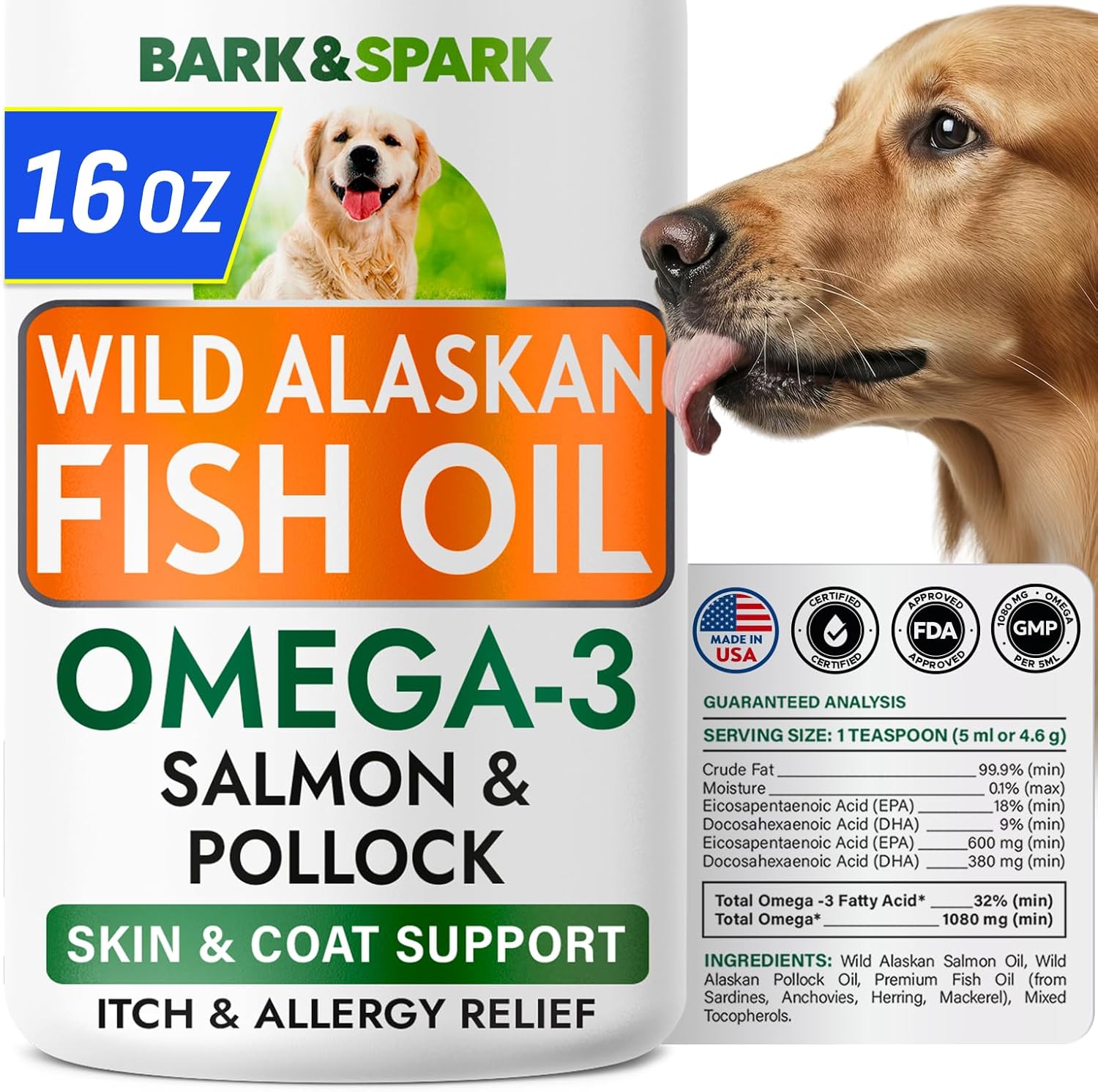 Omega 3 Aceite de Pescado para Perros - Cápsulas de EPA + DHA - 180 unidades