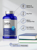 Horbäach GABA 750mg | 180 Cápsulas de Gamma Aminobutírico | Suplemento No Transgénico y Sin Gluten