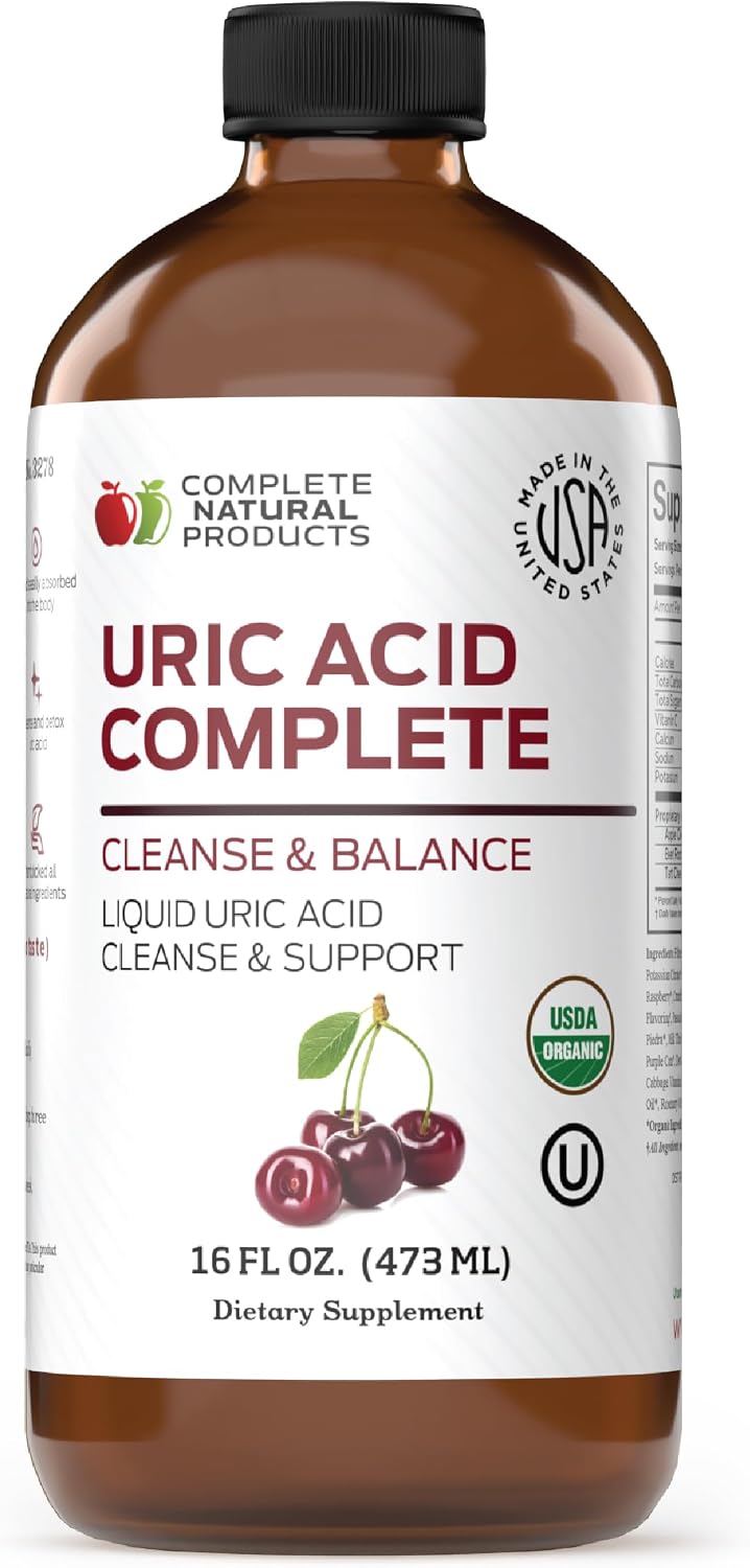 Complete Natural Uric Acid Complete - Suplemento Líquido para el Apoyo del Ácido Úrico, Salud Renal y Circulación Sanguínea con Vinagre de Manzana, Cereza Ácida, Remolacha, Limón y Canela - 355 ml