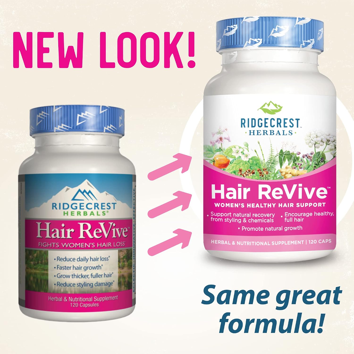 RidgeCrest Herbals Hair ReVive - Suplemento Capilar con Biotina, Vitamina C, Zinc y Cobre (120 Cápsulas, 30 Días)