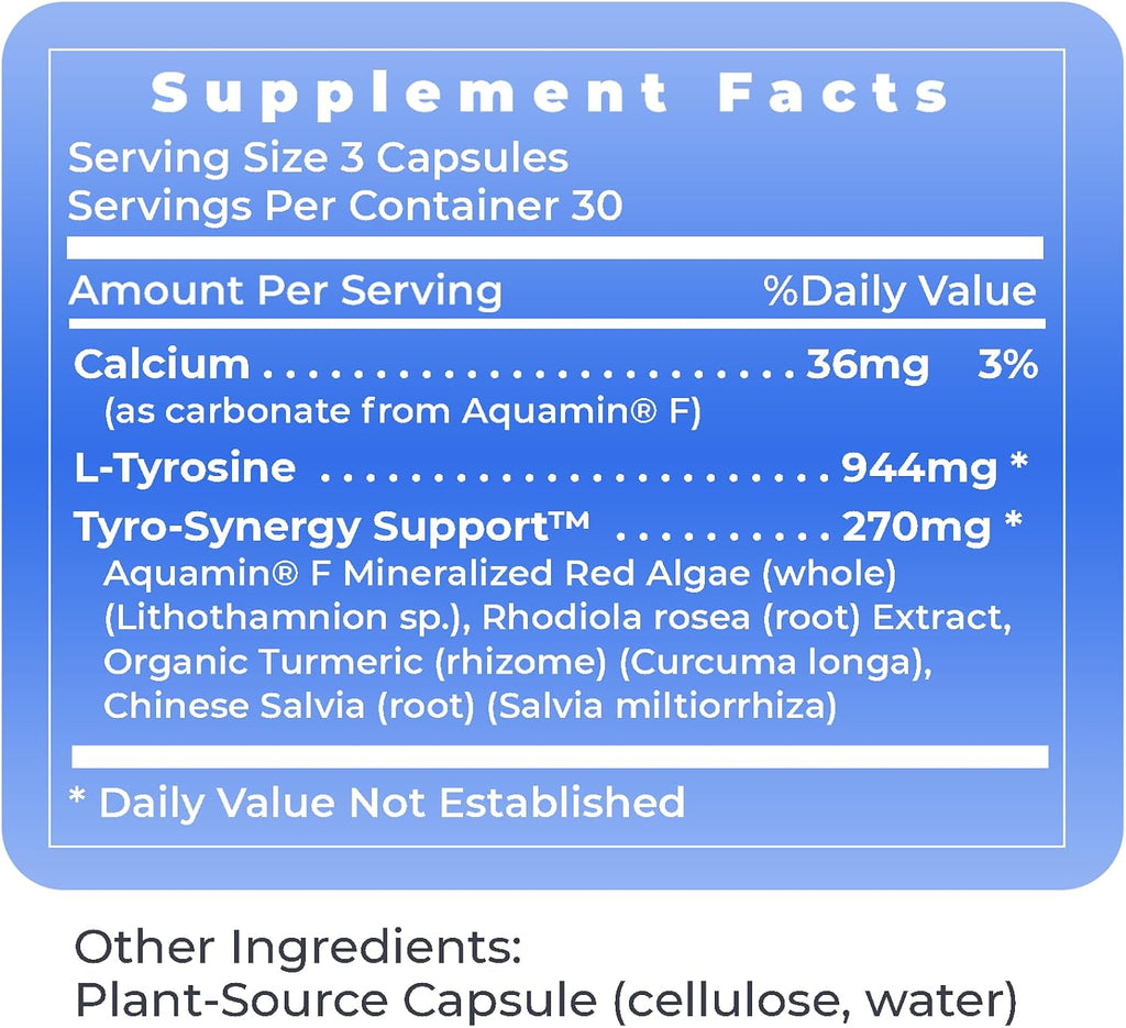 Premier Research Labs Tyrosine Matrix - Suplemento de L-Tirosina 944mg con Rhodiola Rosea y Algas Rojas - 90 Cápsulas Vegetarianas
