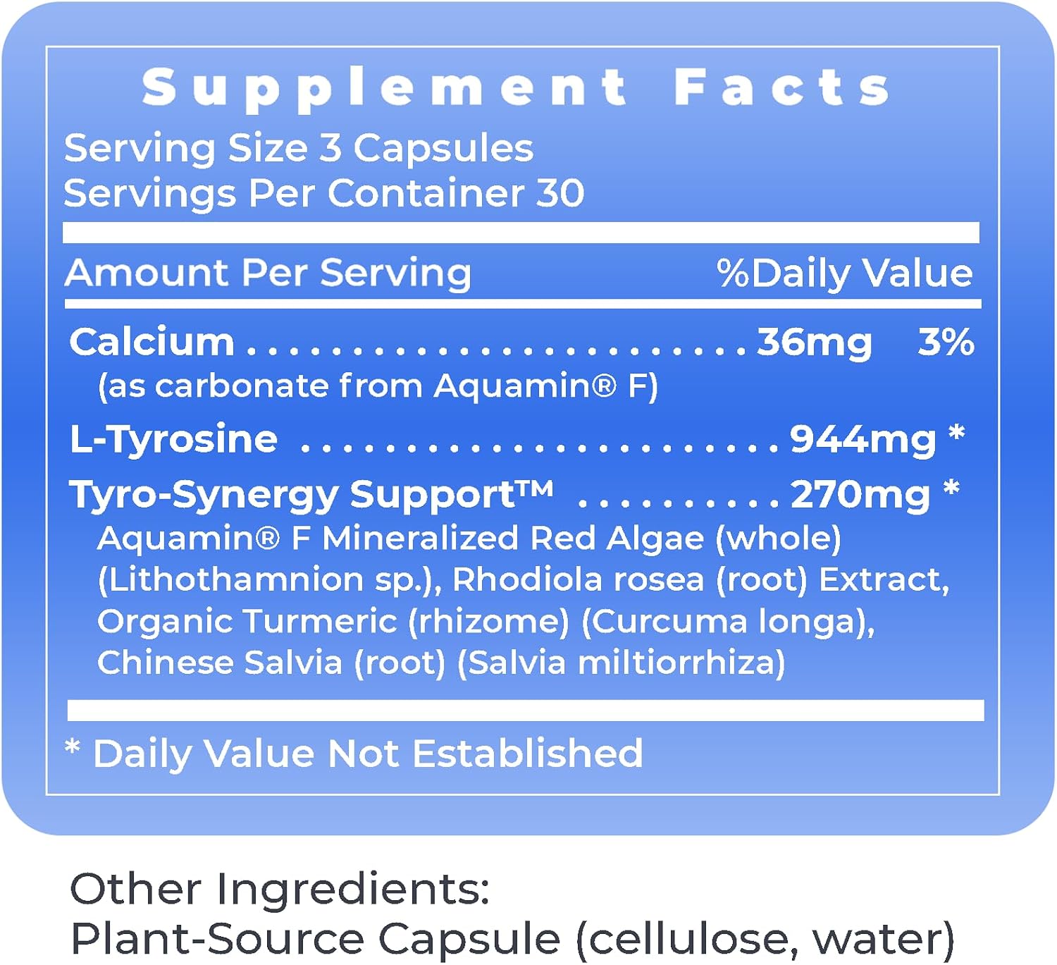 Premier Research Labs Tyrosine Matrix - Suplemento de L-Tirosina 944mg con Rhodiola Rosea y Algas Rojas - 90 Cápsulas Vegetarianas