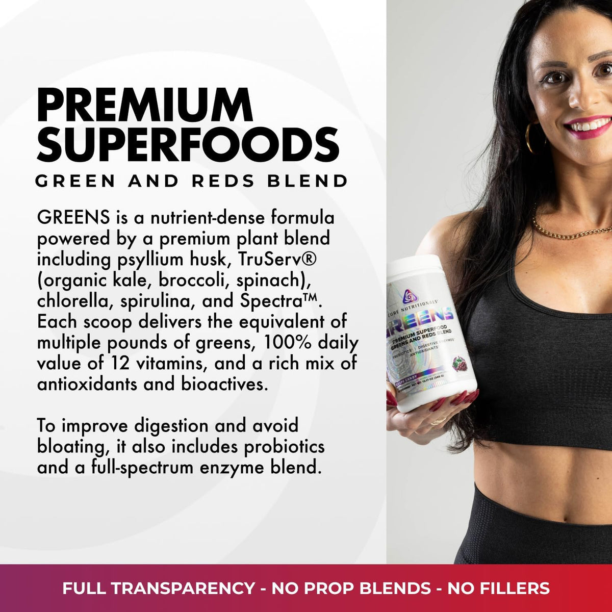 Core Nutritionals Greens - Mezcla Premium de Superfoods Rojos y Verdes con Probióticos, Enzimas Digestivas y Antioxidantes - – Image 4