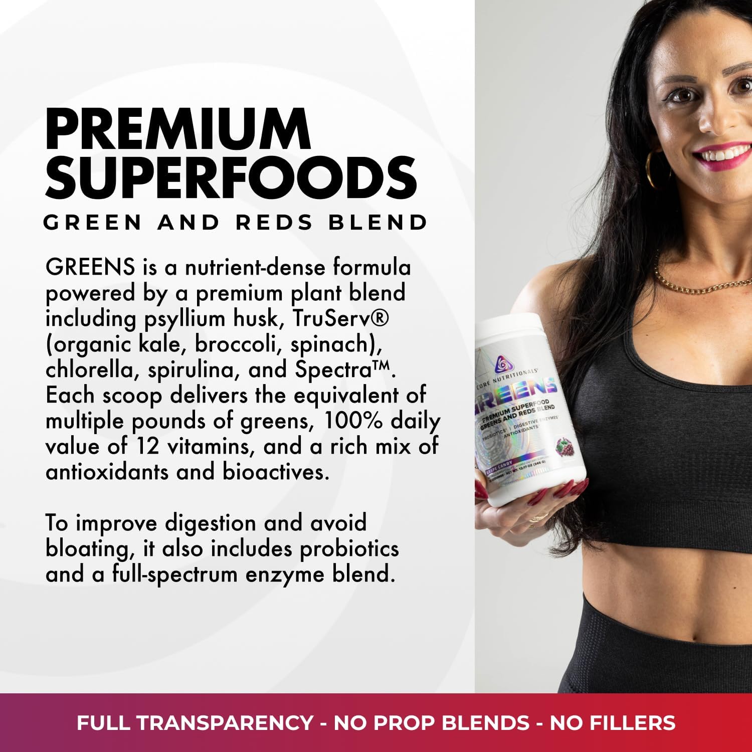 Core Nutritionals Greens - Mezcla Premium de Superfoods Rojos y Verdes con Probióticos, Enzimas Digestivas y Antioxidantes - 30 Servicios (Chocolate Decadence)