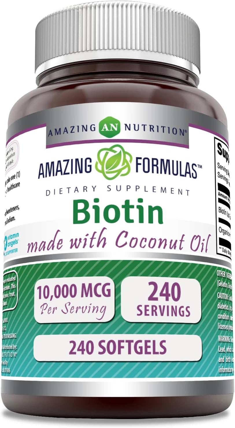 Amazing Formulas Biotina 10000 mcg con Aceite de Coco Virgen Extra - 120 Cápsulas