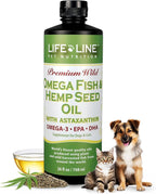 Lifeline Aceite Premium Omega 3 de Pescado y Cáñamo para Perros y Gatos | Apoyo para Piel, Pelaje y Articulaciones | Suplemento Calmante con Astaxantina – 8.5 oz