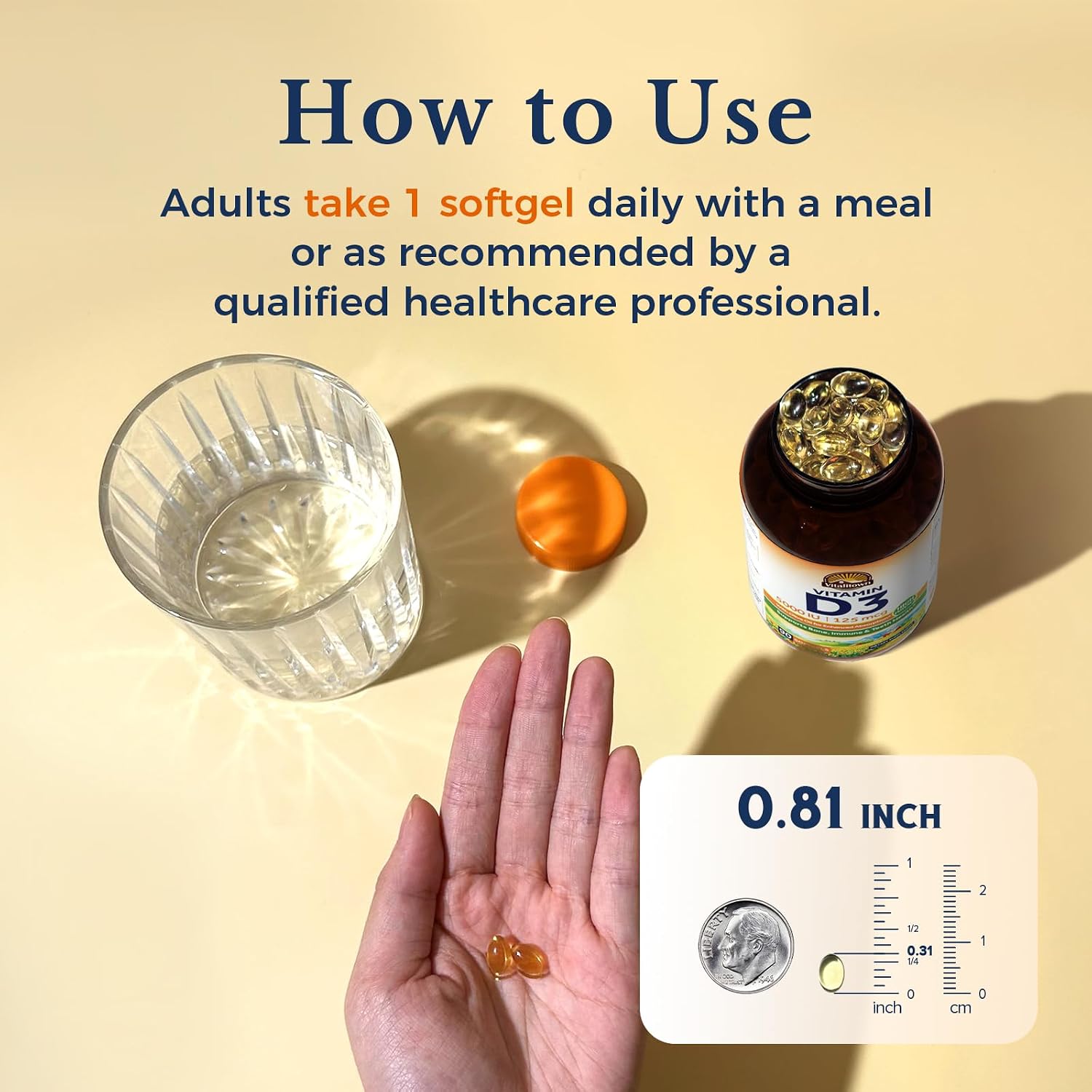 Vitalitown Vitamina D3 125 mcg (5000 UI) - 90 Cápsulas Blandas con Aceite de Oliva