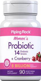 Piping Rock Probiótico para Mujeres con Arándano Rojo | 5 Mil Millones UFC | 90 Cápsulas | 14 Cepas | Suplemento Vegetariano, Sin OGM, Sin Gluten