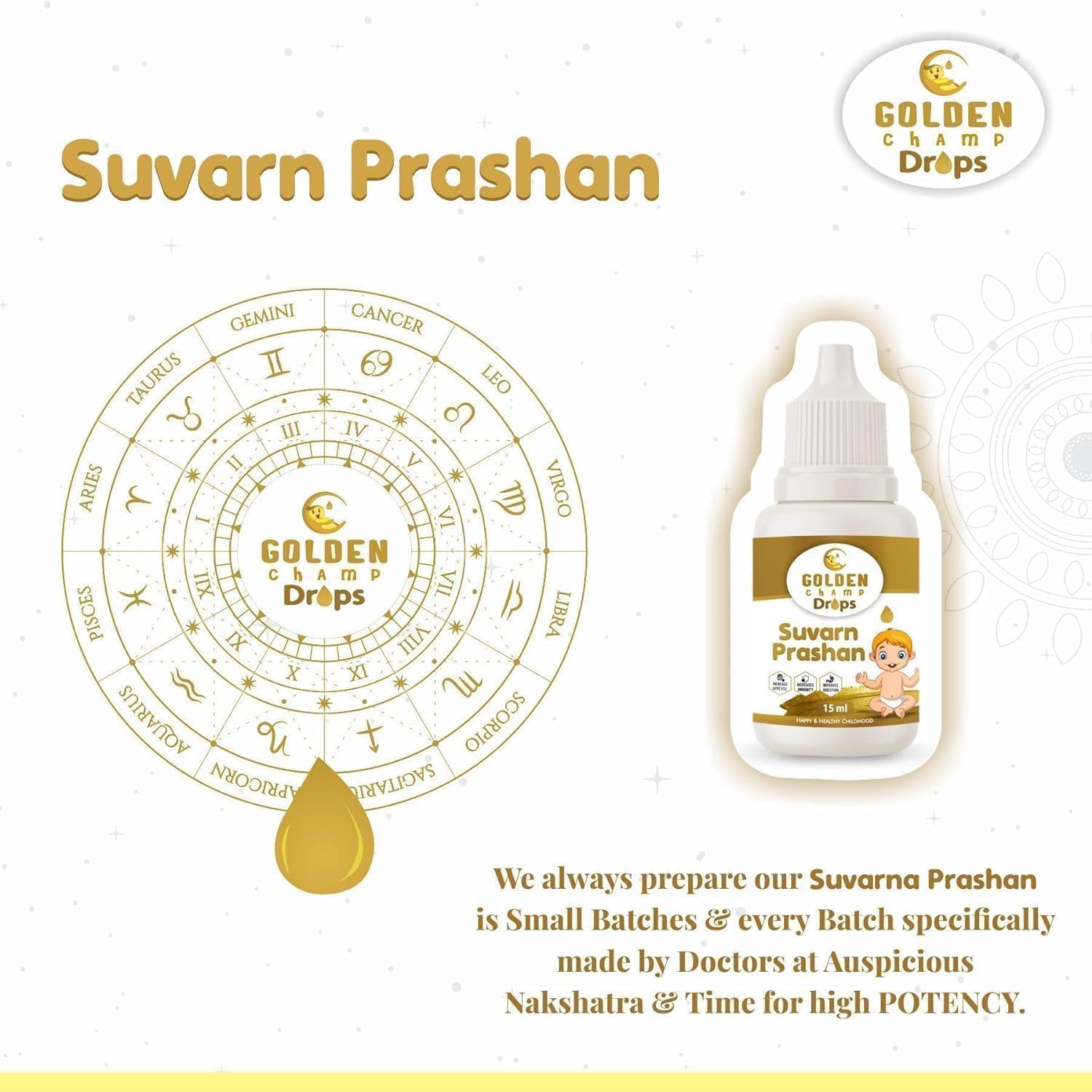HENU Swarna Prashana Drops con Oro para Niños (15 ml)