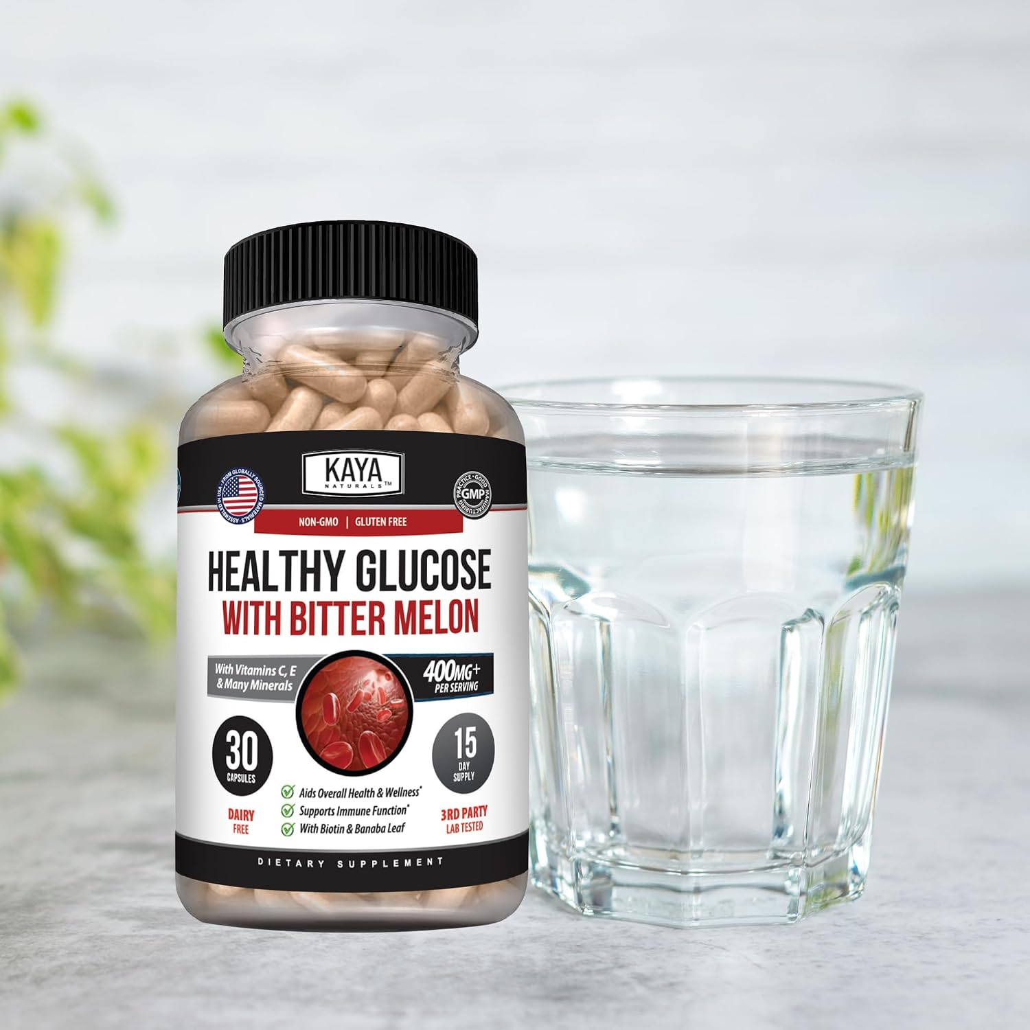Kaya Naturals Healthy Gluco con Melón Amargo - Suplemento de 20 Hierbas, Vitaminas y Minerales, 30 Cápsulas