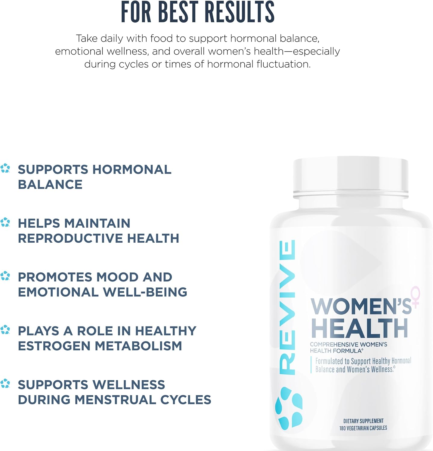 Revive MD Hormone Balance for Women – Suplemento de equilibrio hormonal con Myo-Inositol, Chaste Berry, DIM, Vitaminas C y E, Aceite de Onagra (180 Cápsulas)