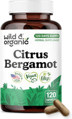 Wild & Organic Cápsulas de Bergamota Cítrica - Antioxidante y Apoyo General - Extracto de Citrus Bergamia - Vegano, Sin Rellenos, No OGM - 120 Cápsulas