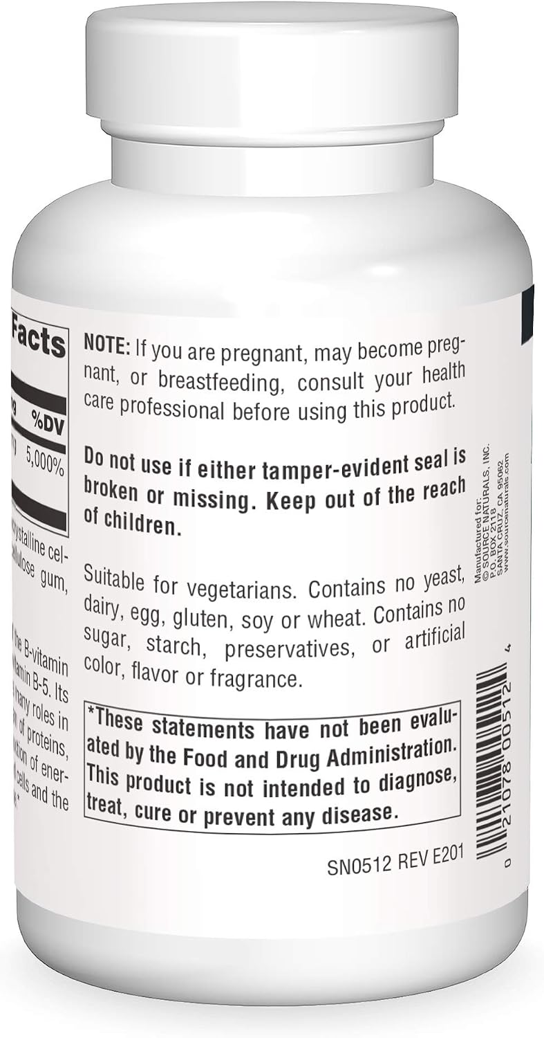 Source Naturals Ácido Pantoténico 250 mg - Vitamina B5, 250 Comprimidos
