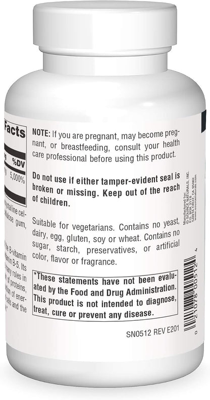 Source Naturals Ácido Pantoténico 250 mg - Vitamina B5, 250 Comprimidos – Image 2