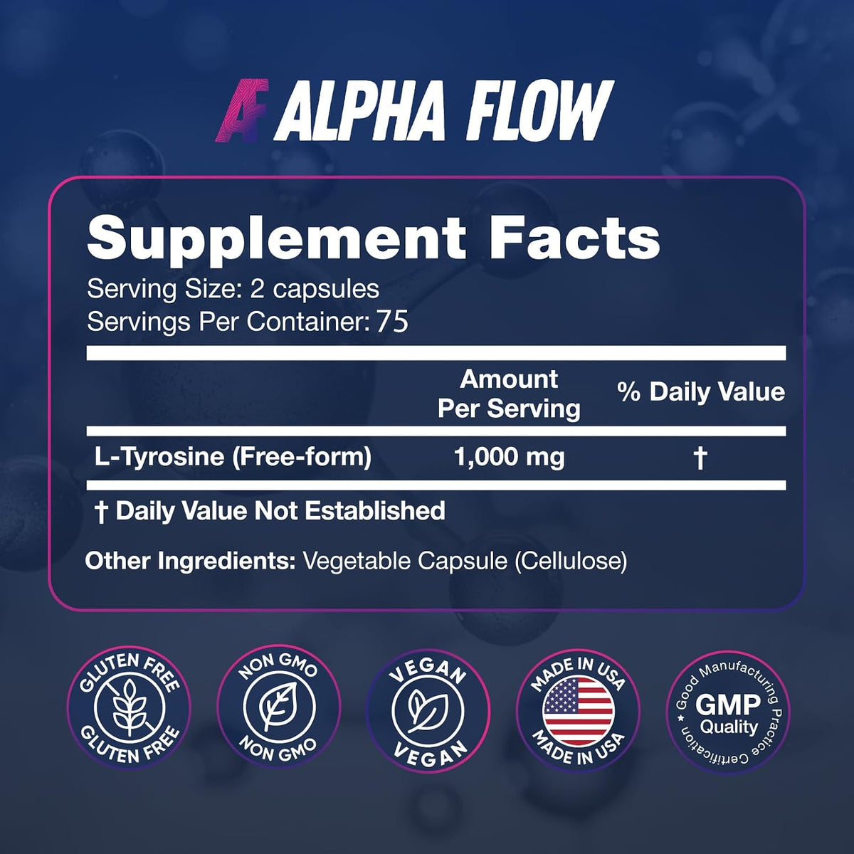 Alpha Flow L-Tirosina 1000 mg Cápsulas Veganas - Pack de 2 (300 Cápsulas) – Image 3