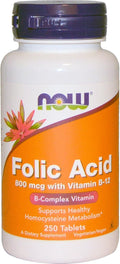 NOW Ácido Fólico 800 mcg, 250 Comprimidos (Pack de 4)