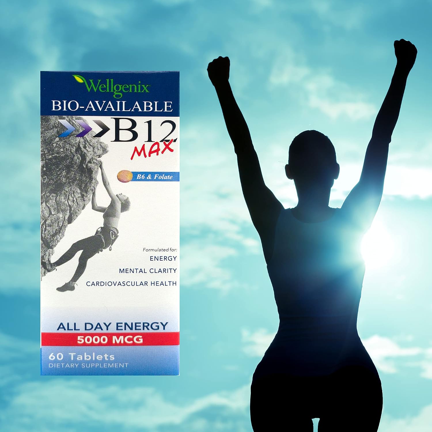Wellgenix Vitamina B12 Sublingual con B6 y Folato - 60 Comprimidos