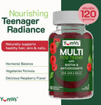 YumVs Gomitas Multivitamínicas para Adolescentes con Biotina y Antioxidantes - Sabor Frambuesa - Apoyo para Cabello, Piel y Uñas - Vitaminas Kosher para Chicos y Chicas de 12 a 17 años (60 unidades, Paquete de 2)