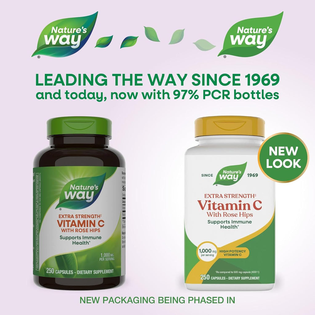 Nature's Way Vitamin C con Escaramujo Extra Fuerte - 1000 mg por dosis - 250 cápsulas