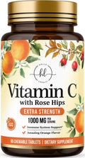 Vitamina C 1000mg con Escaramujo y Bioflavonoides - Suplemento Masticable Sin Azúcar - 60 Comprimidos