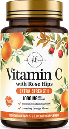 Vitamin C 1000mg con Rosa Mosqueta y Bioflavonoides – Suplemento Masticable Sin Azúcar