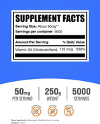BulkSupplements Vitamina D3 en Polvo 5000 UI, 250 g