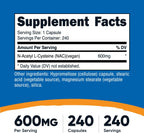 Nutricost N-Acetilcisteína (NAC) 600mg, 240 Cápsulas Vegetarianas - Vegano, Sin OGM, Sin Gluten