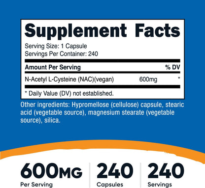 Nutricost N-Acetilcisteína (NAC) 600mg, 240 Cápsulas Vegetarianas - Vegano, Sin OGM, Sin Gluten – Image 2