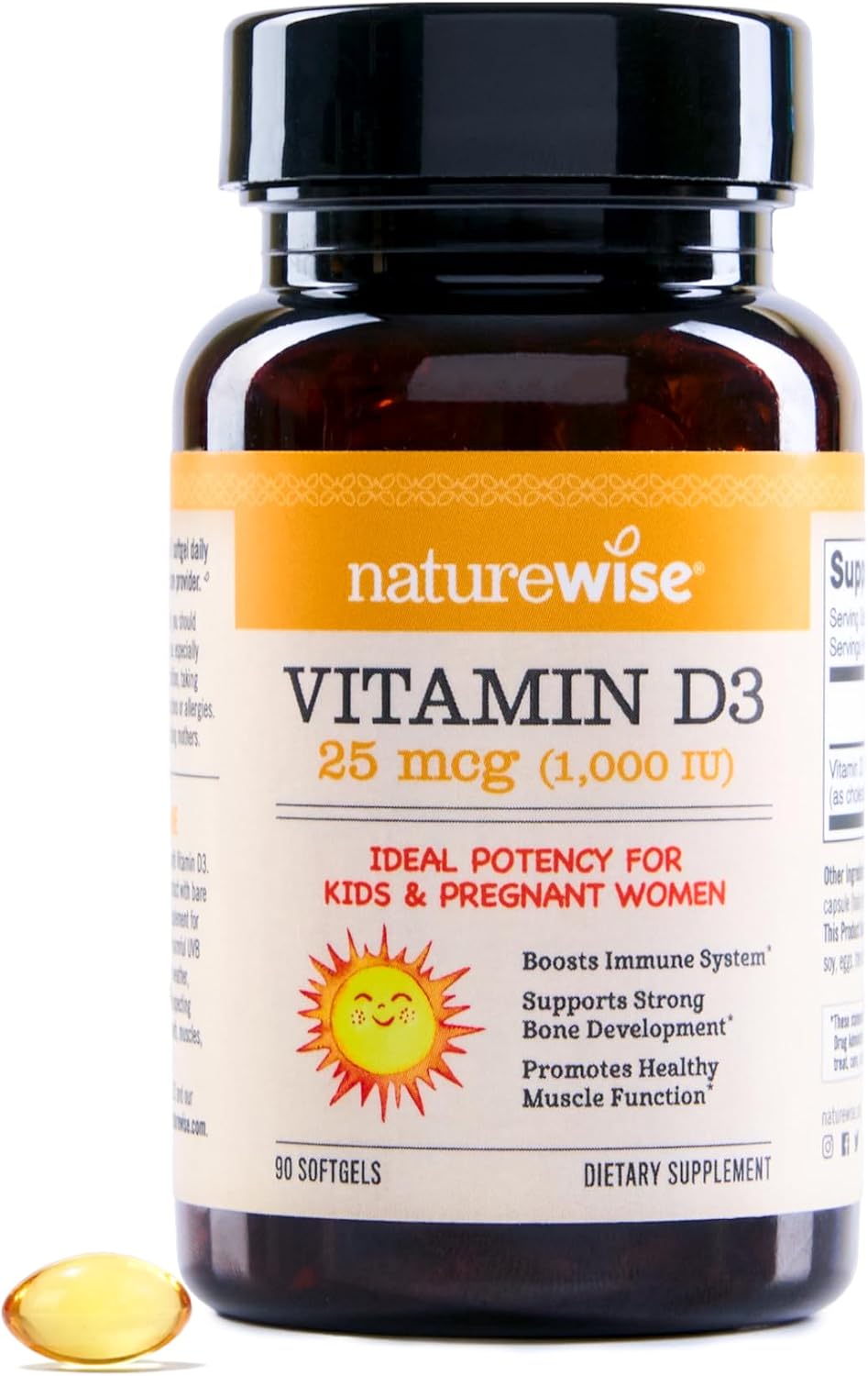 NatureWise Vitamina D3 1000 IU (25 mcg) – 90 Cápsulas Blandas con Aceite de Oliva Virgen Extra Ecológico