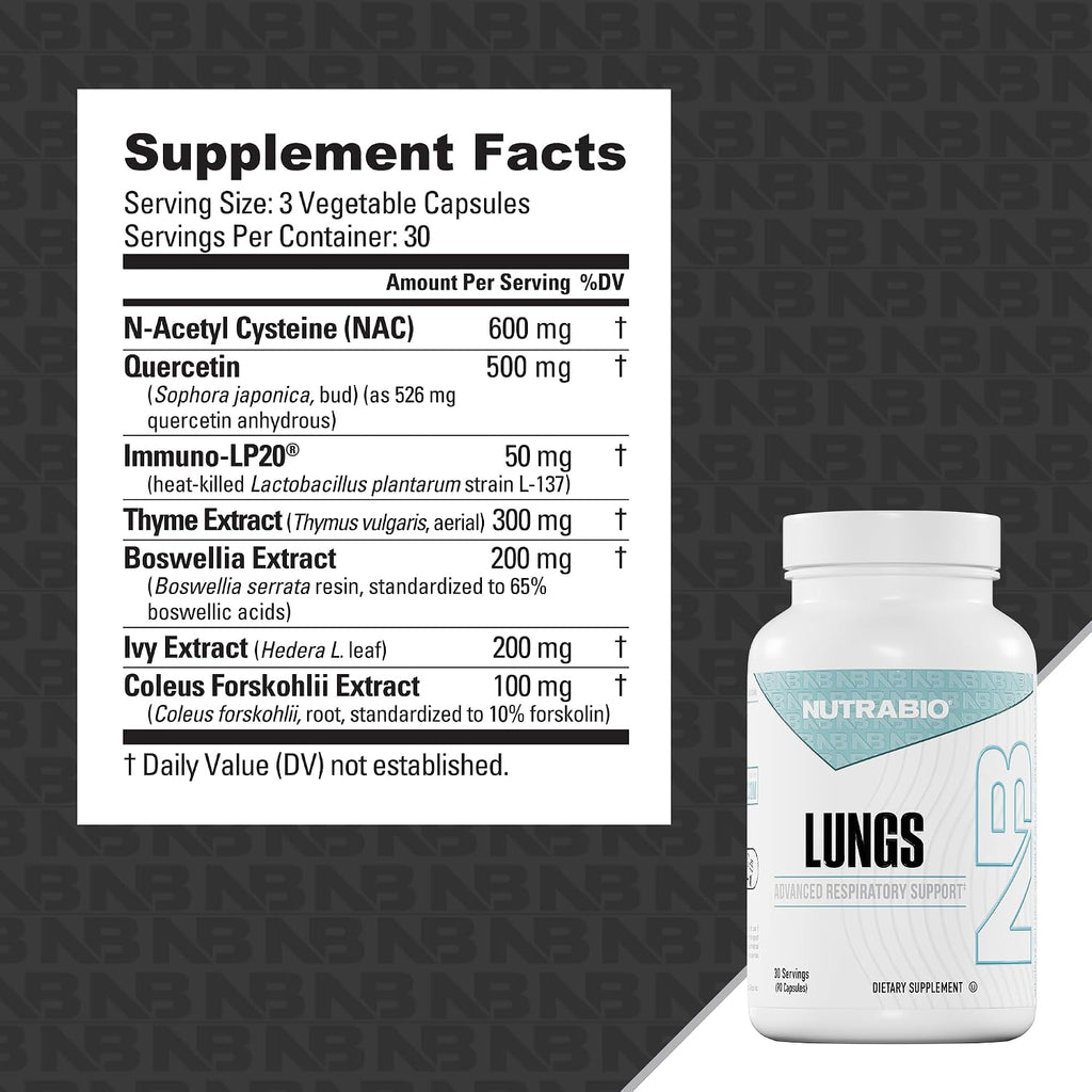 NutraBio Lungs - Suplemento Respiratorio con Immuno-LP20 y Extractos Naturales (90 Cápsulas)