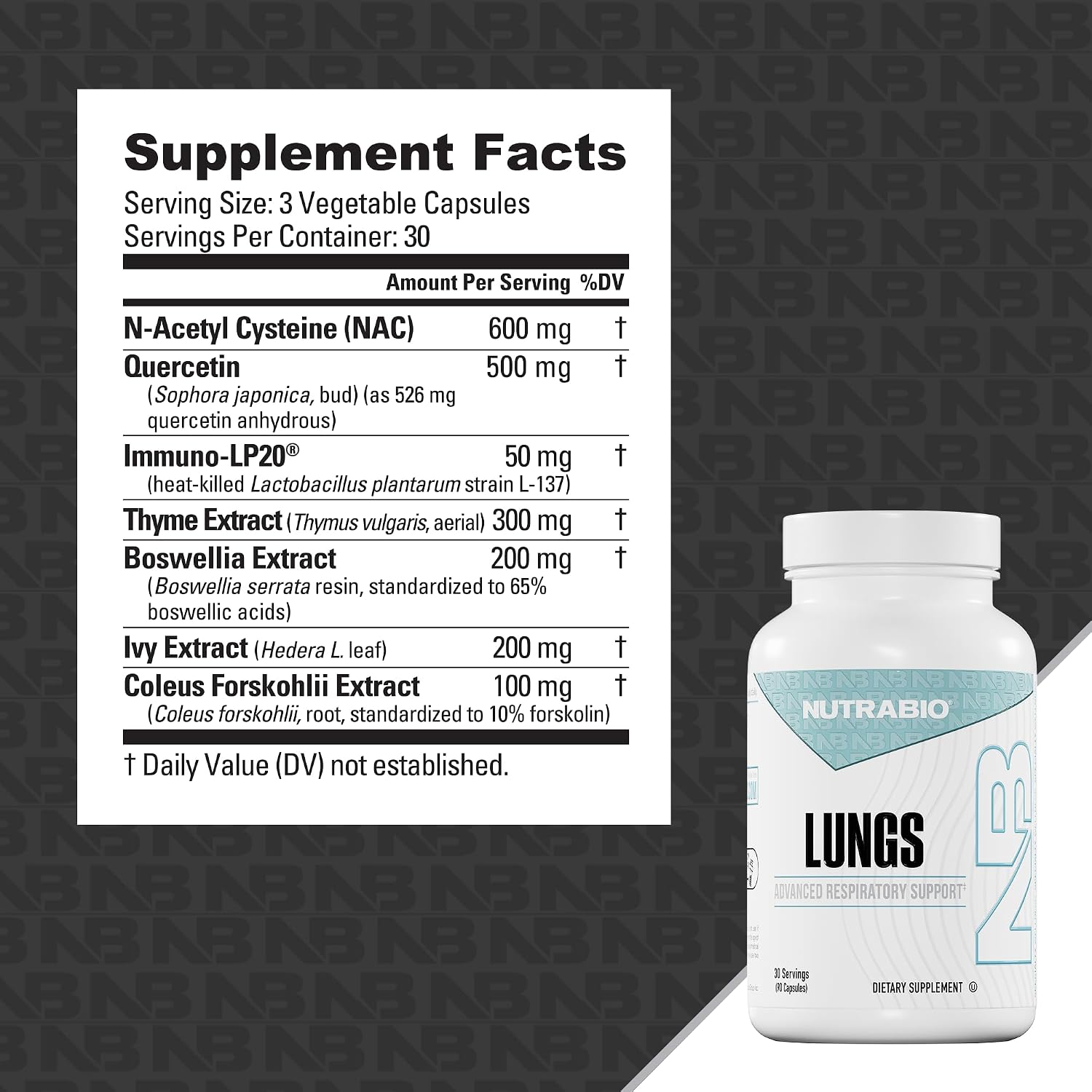 NutraBio Lungs - Suplemento Respiratorio con Immuno-LP20 y Extractos Naturales (90 Cápsulas)