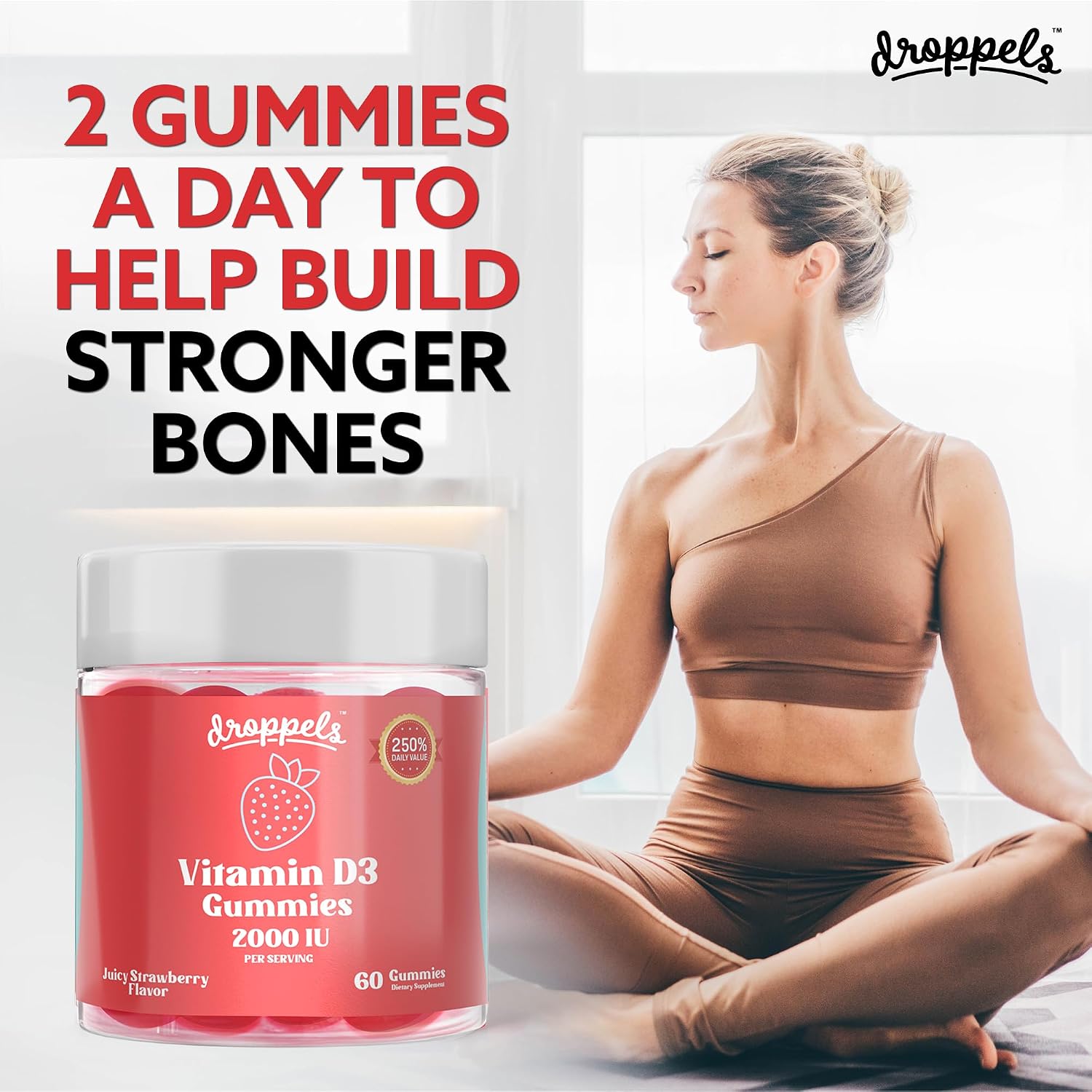 Droppels Vitamina D3 Gominolas 2000 UI – Sabor Fresa – 60 Gominolas