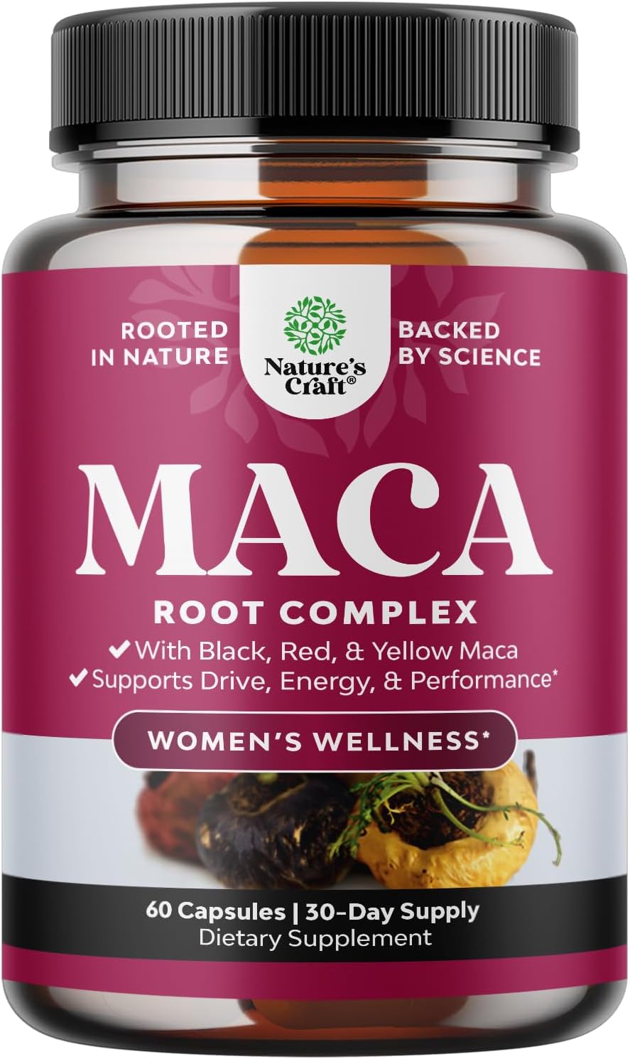 Cápsulas de Maca para Mujer – Mezcla de Maca Roja, Amarilla y Negra – 60 Cápsulas
