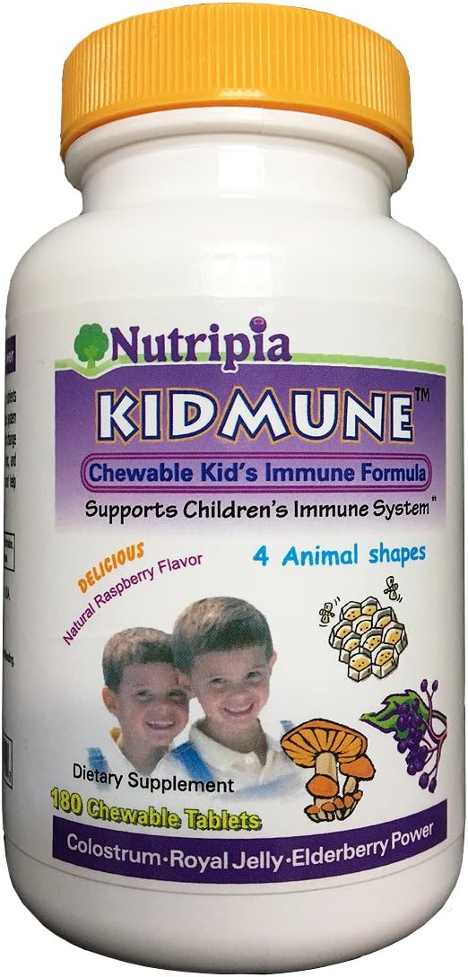 Nutripia Kidmune – 180 Comprimidos Masticables para la Defensa Infantil con Saúco, Colostro, Propóleo, Beta Glucano, Astrágalo, Vitamina C, D y Zinc