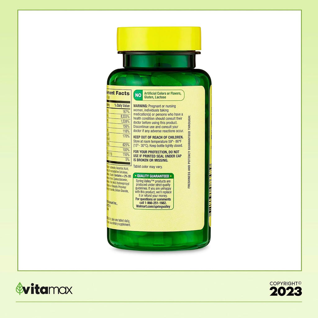 Spring Valley Super Vitamin B-Complex Tablets, 100 Comprimidos