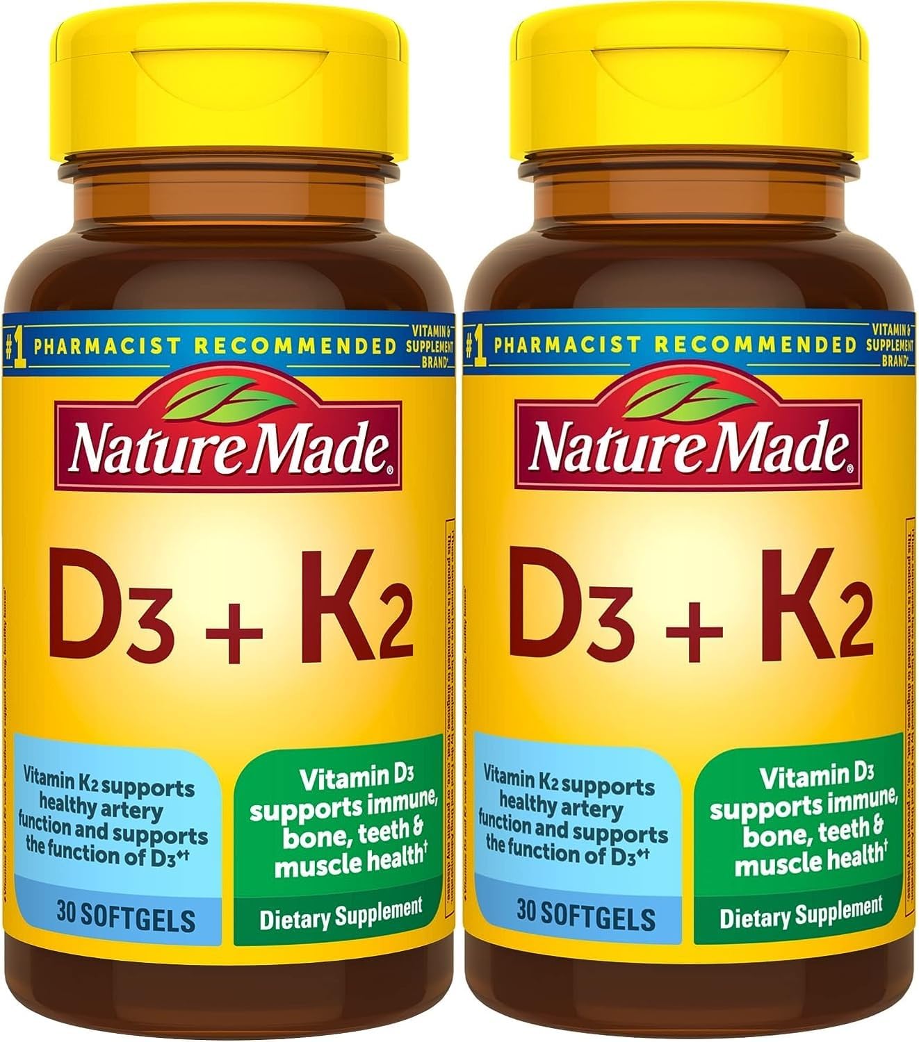 Nature Made Vitamina D3 + K2, 5000 UI (125 mcg), 30 Cápsulas Blandas