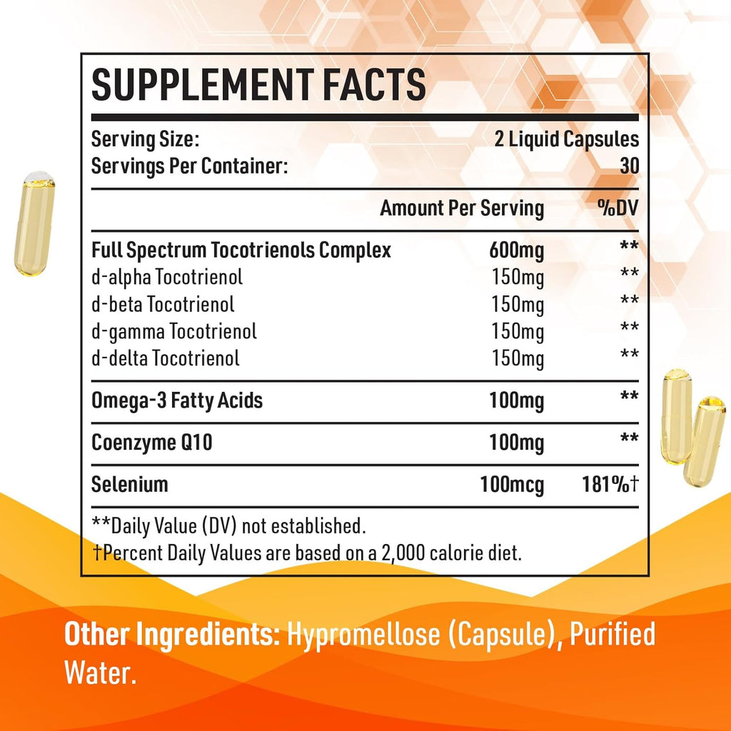 Kroppssund Tocotrienoles 800mg | Suplemento Celular y Energético - 60 Cápsulas Líquidas