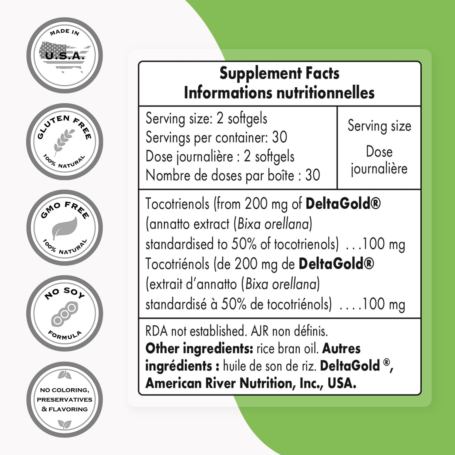 Supersmart Annatto Tocotrienols 100mg - Vitamin E Supplement with DeltaGold® - 60 Softgels
