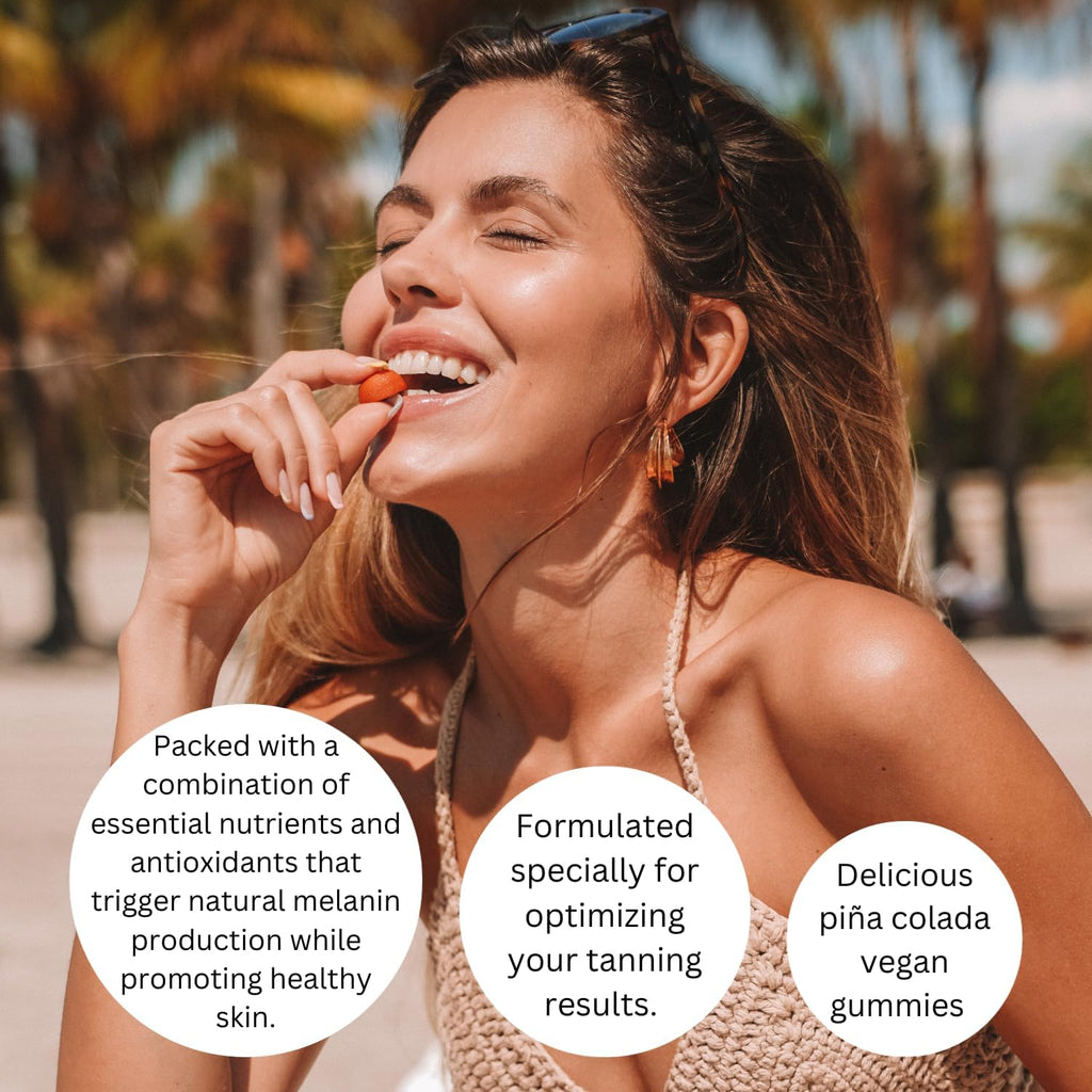 FGBG Summer Glow Tanning Gummies - Sabor Miami Vice - Piña, Coco y Fresa - Veganas - Sin Gluten - Sin Lácteos - 30 Días