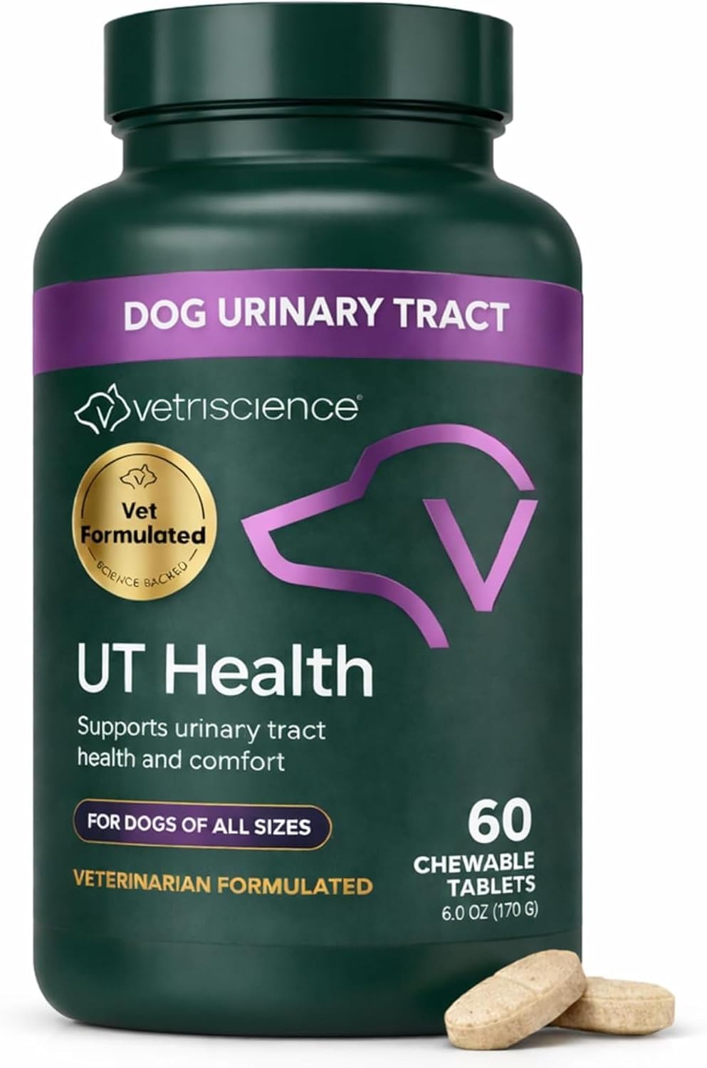VetriScience Quick Action UT Health - Suplemento urinario para perros - 90 tabletas masticables con sabor ahumado