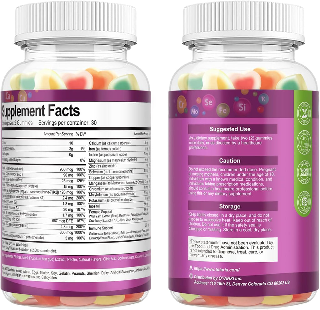 Totaria Multivitamínico para Mujeres 14+ con Hierro - Gominolas Sin Azúcar (Pack de 2)