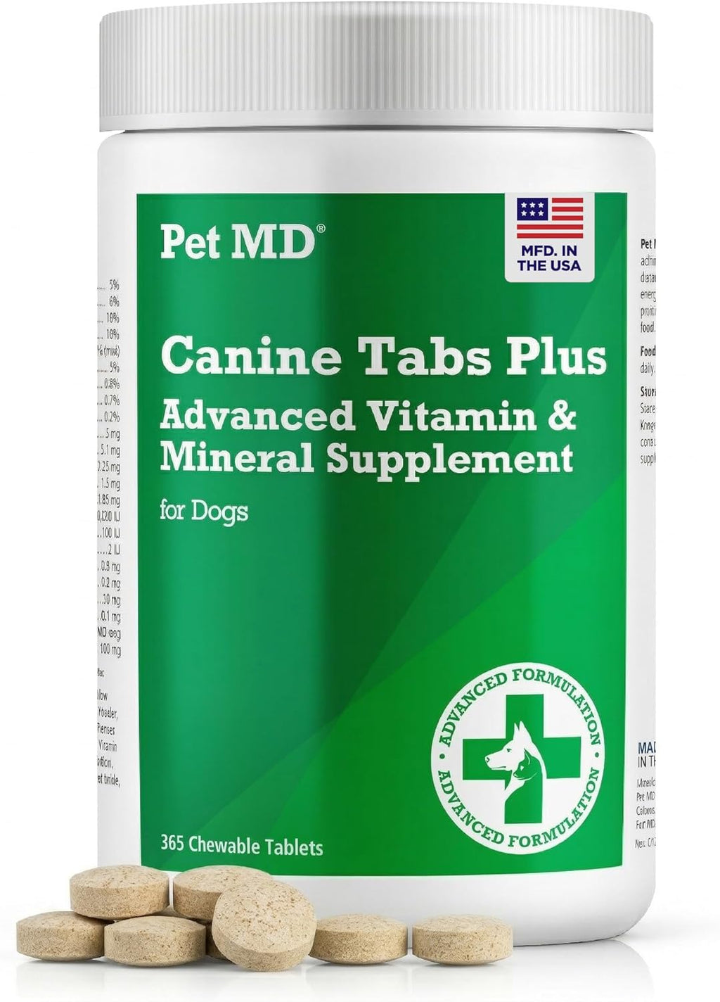 Pet MD Canine Tabs Plus Multivitamínico Avanzado para Perros - 365 Comprimidos Masticables | Suplemento Natural Diario de Vitaminas y Minerales - Sabor a Hígado