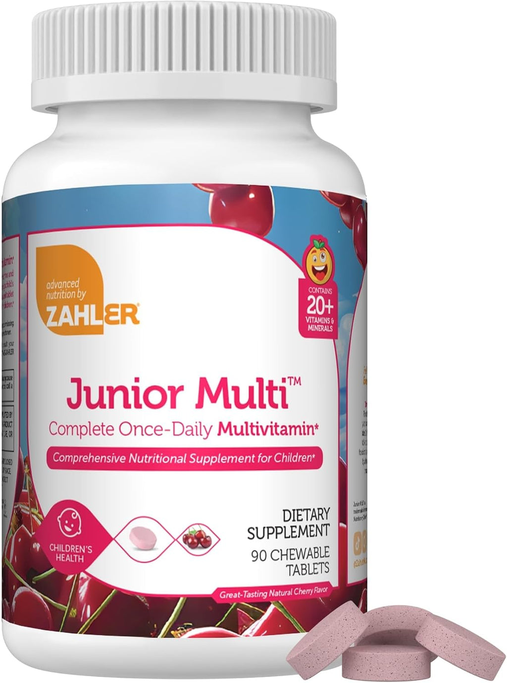 Zahler Junior Multi - Complete Children's Multivitamin - 23 Vitamins & Minerals - Kosher, Non-GMO & Gluten Free - Cherry, 90 Chewable Tablets