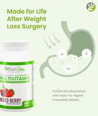 BariSlim Advanced Chewable Bariatric Multivitamin Tablets - Multivitamínico masticable para cirugía bariátrica (60 comprimidos, Sabor Berry Mix)